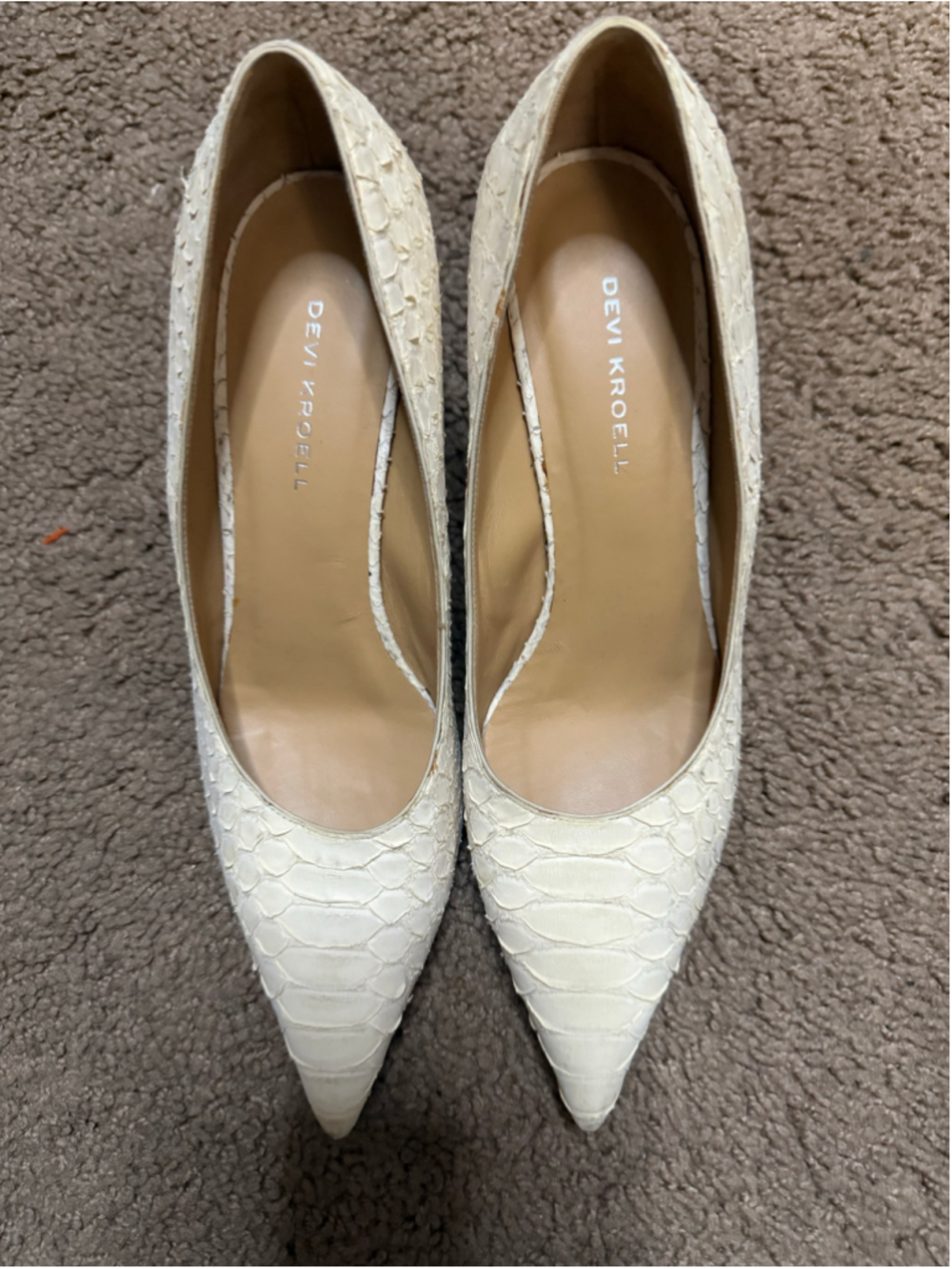 Women's Devi Kroell White Snakeskin Wedge Heels Size 6